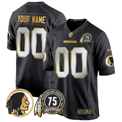 Washington Redskins 75th Patch Throwback Gold Game Custom Jersey - All Stitched