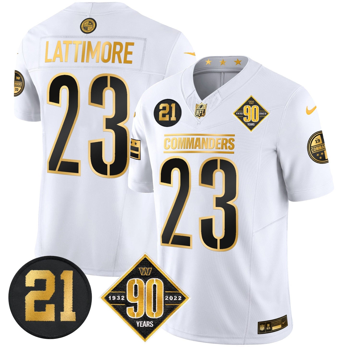 Men's Washington Commanders 90th & Sean Taylor Patch Gold Vapor Limited Jersey - All Stitched