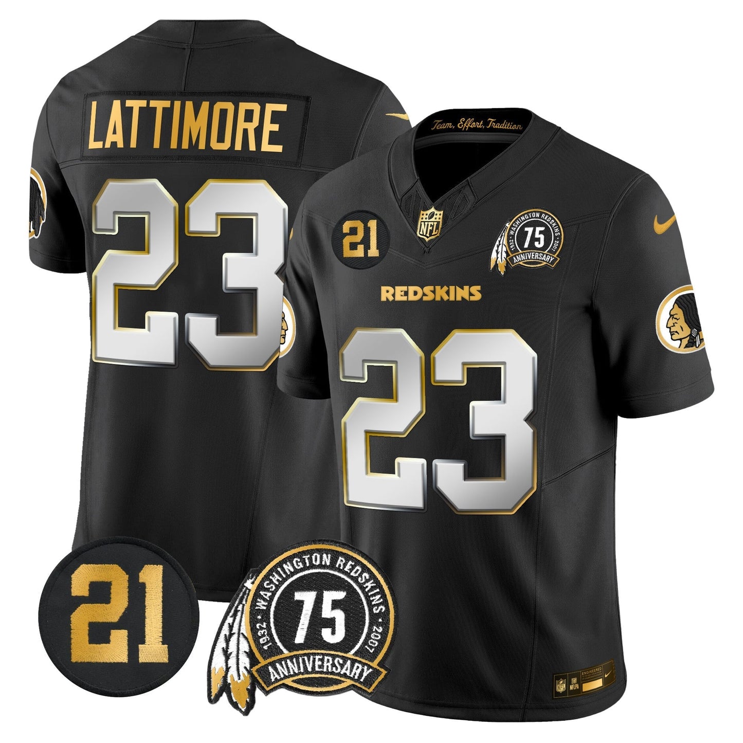 Men's Washington Redskins 75th & Sean Taylor Patch Gold Vapor Limited Jersey - All Stitched