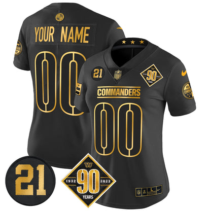 Washington Commanders 90th & Sean Taylor Patch Gold Vapor Limited Custom Jersey - All Stitched