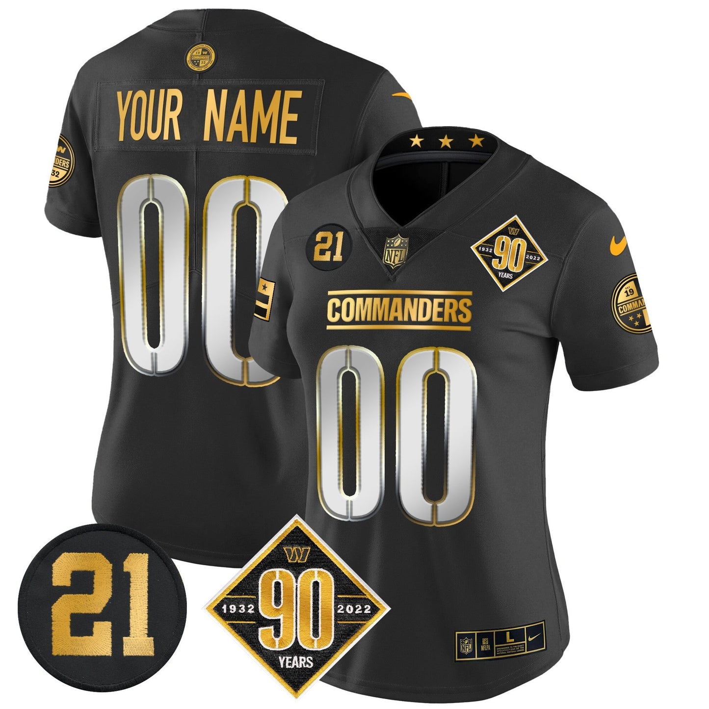 Washington Commanders 90th & Sean Taylor Patch Gold Vapor Limited Custom Jersey - All Stitched