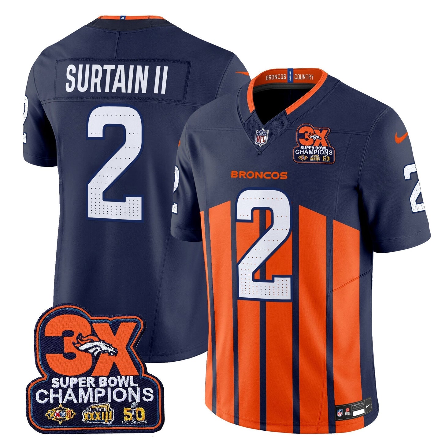 DEN 3-Time Champions Patch Vapor Limited Jersey V2 - All Stitched