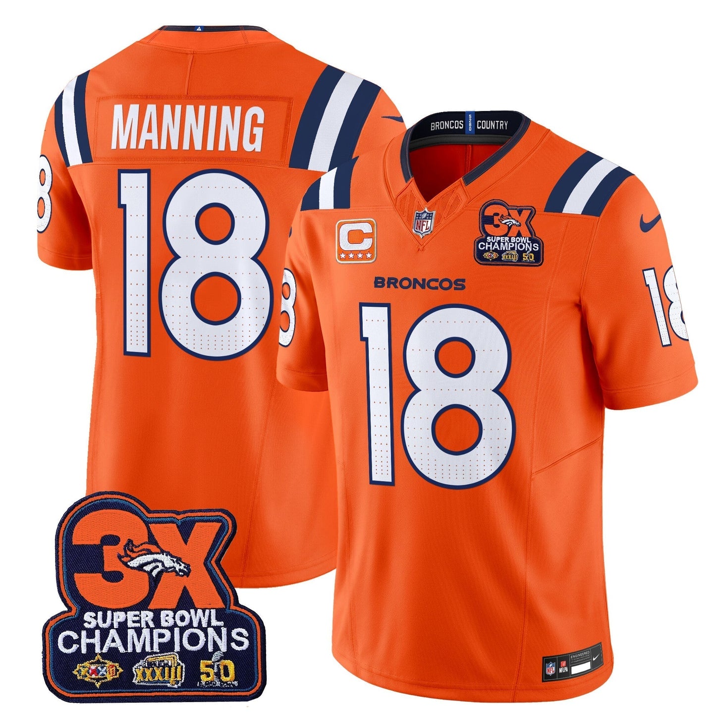 DEN 3-Time Champions Patch Vapor Limited Jersey V2 - All Stitched