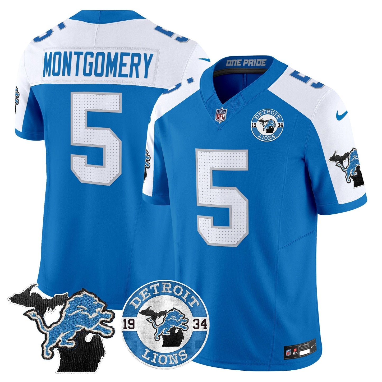 Men's Detroit Lions 2024 Vapor Limited Jersey - Est. 1934 Patch - All Stitched