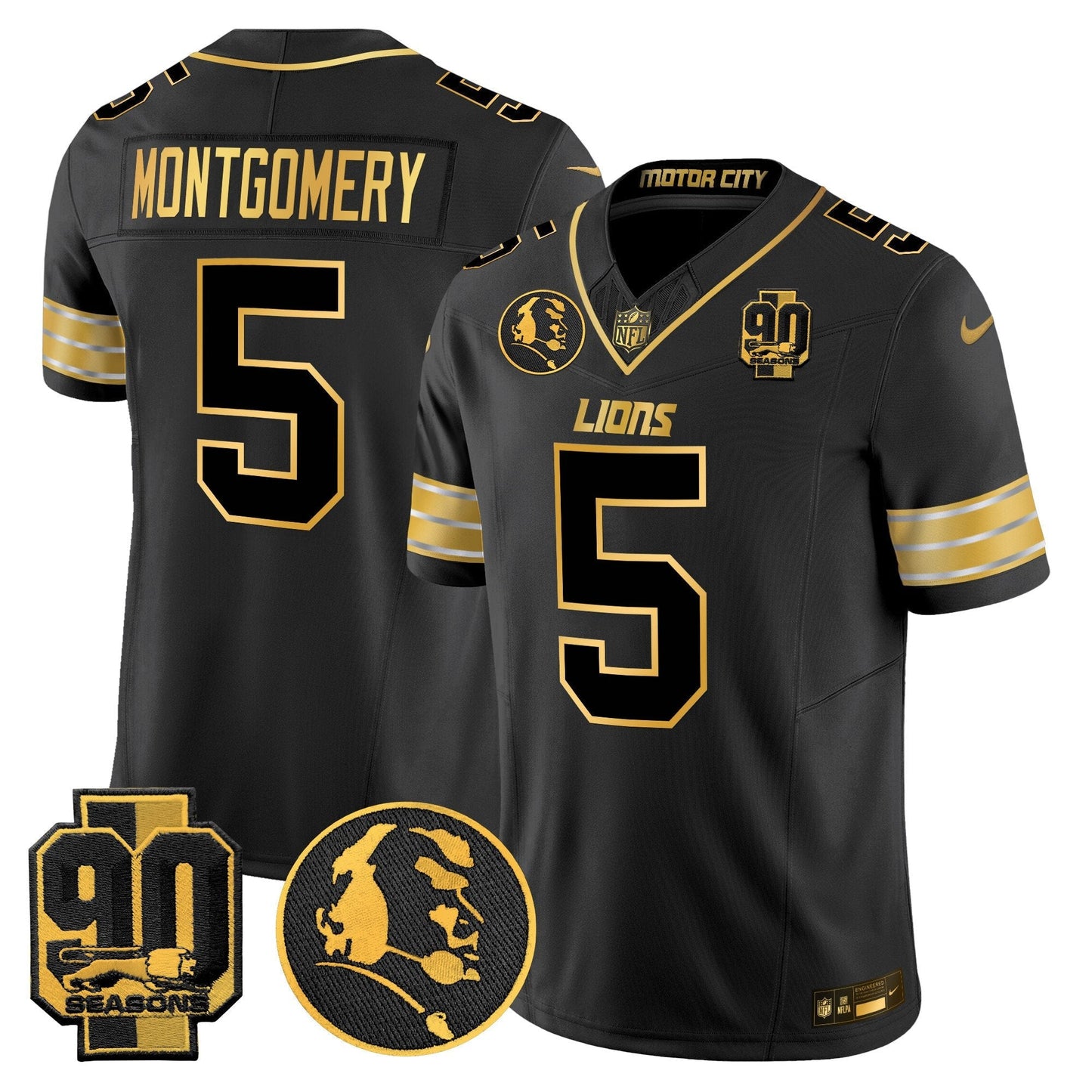 Men's Detroit Lions 2024 90th & John Madden Patch Gold Vapor Limited Jersey - All Stitched
