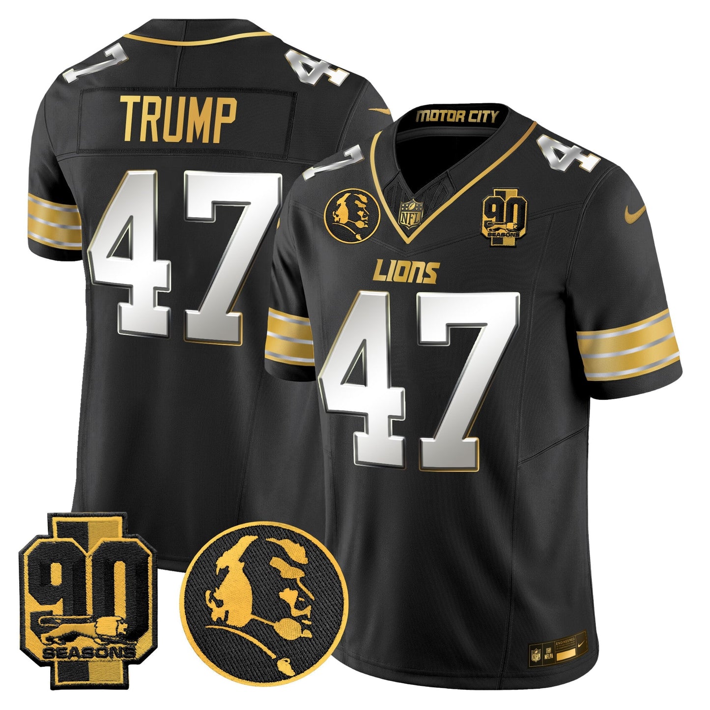 Men's Detroit Lions 2024 90th & John Madden Patch Gold Vapor Limited Jersey - All Stitched