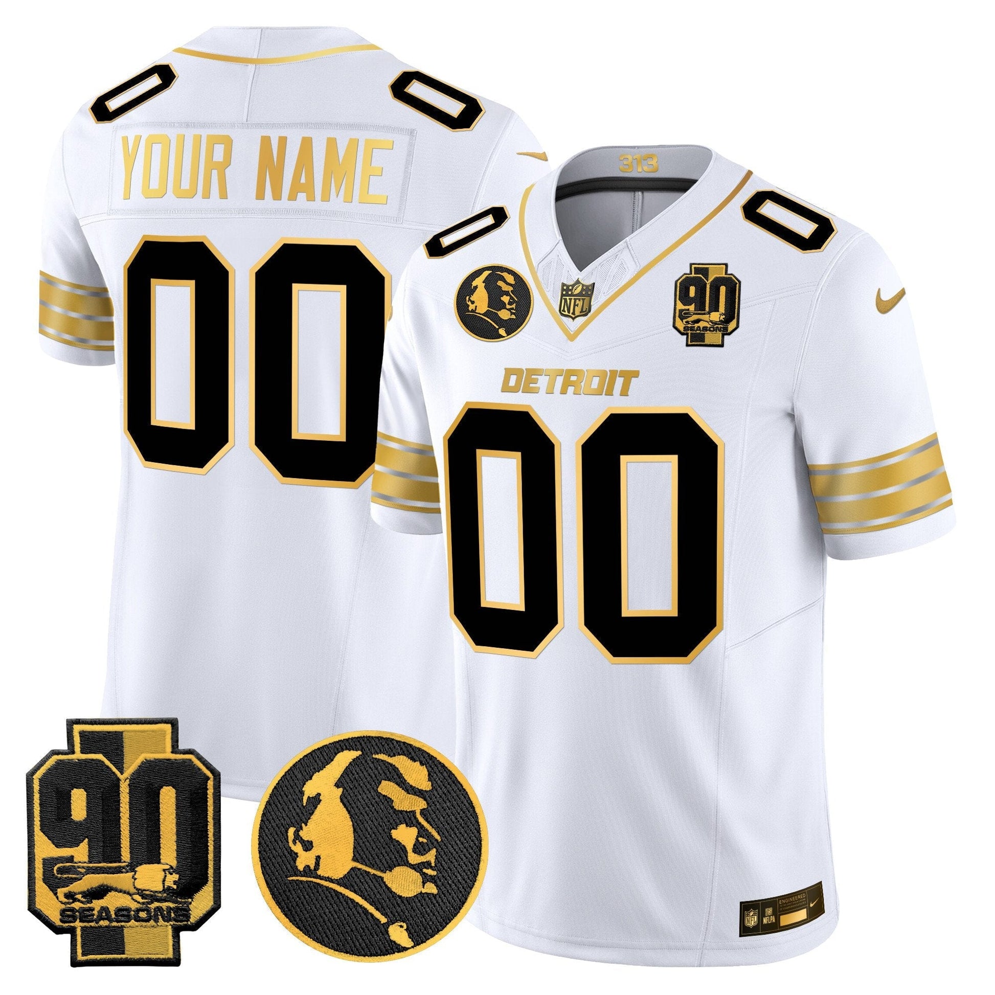 Detroit Lions 2024 90th & John Madden Patch Gold Vapor Limited Custom Jersey - All Stitched