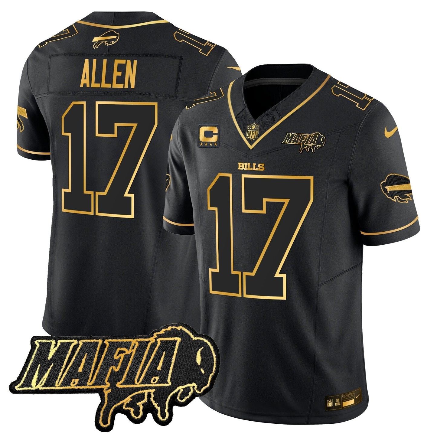 BUF 2024 Bills Mafia Patch Gold Vapor Limited Jersey - All Stitched