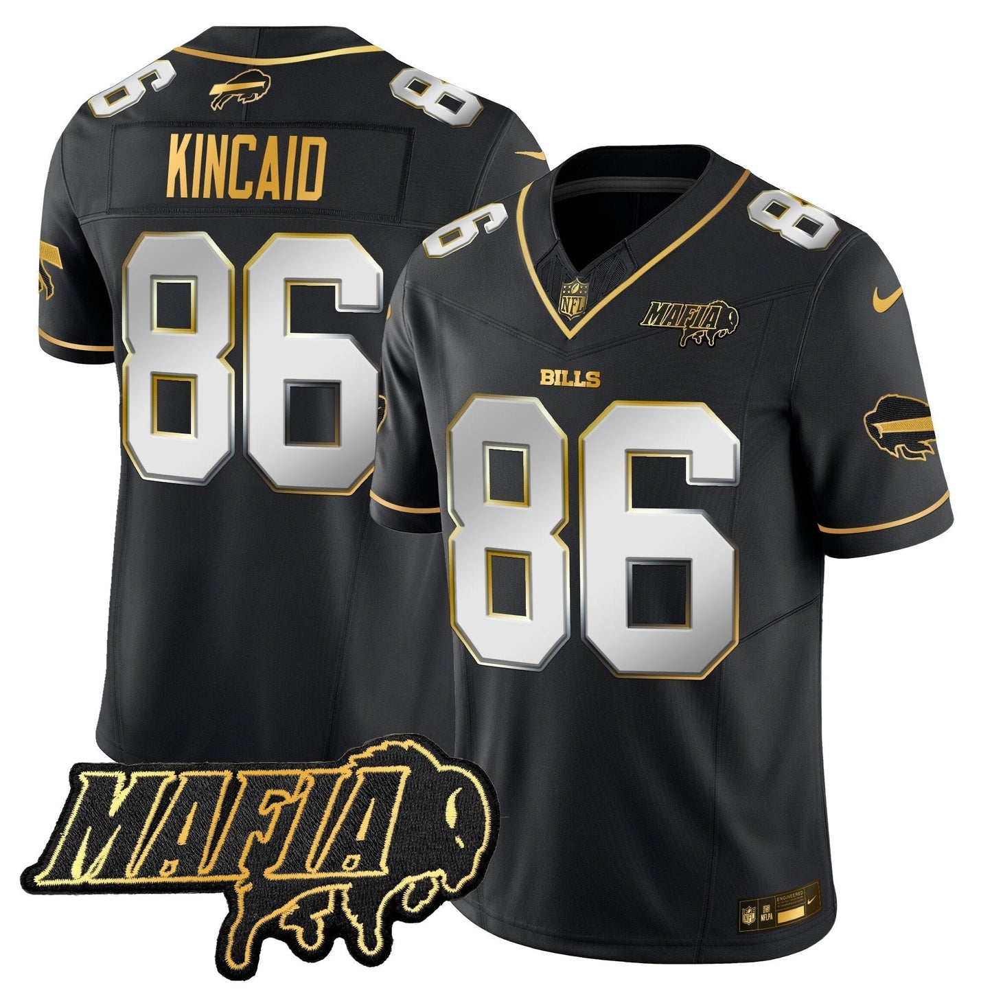 BUF 2024 Bills Mafia Patch Gold Vapor Limited Jersey - All Stitched