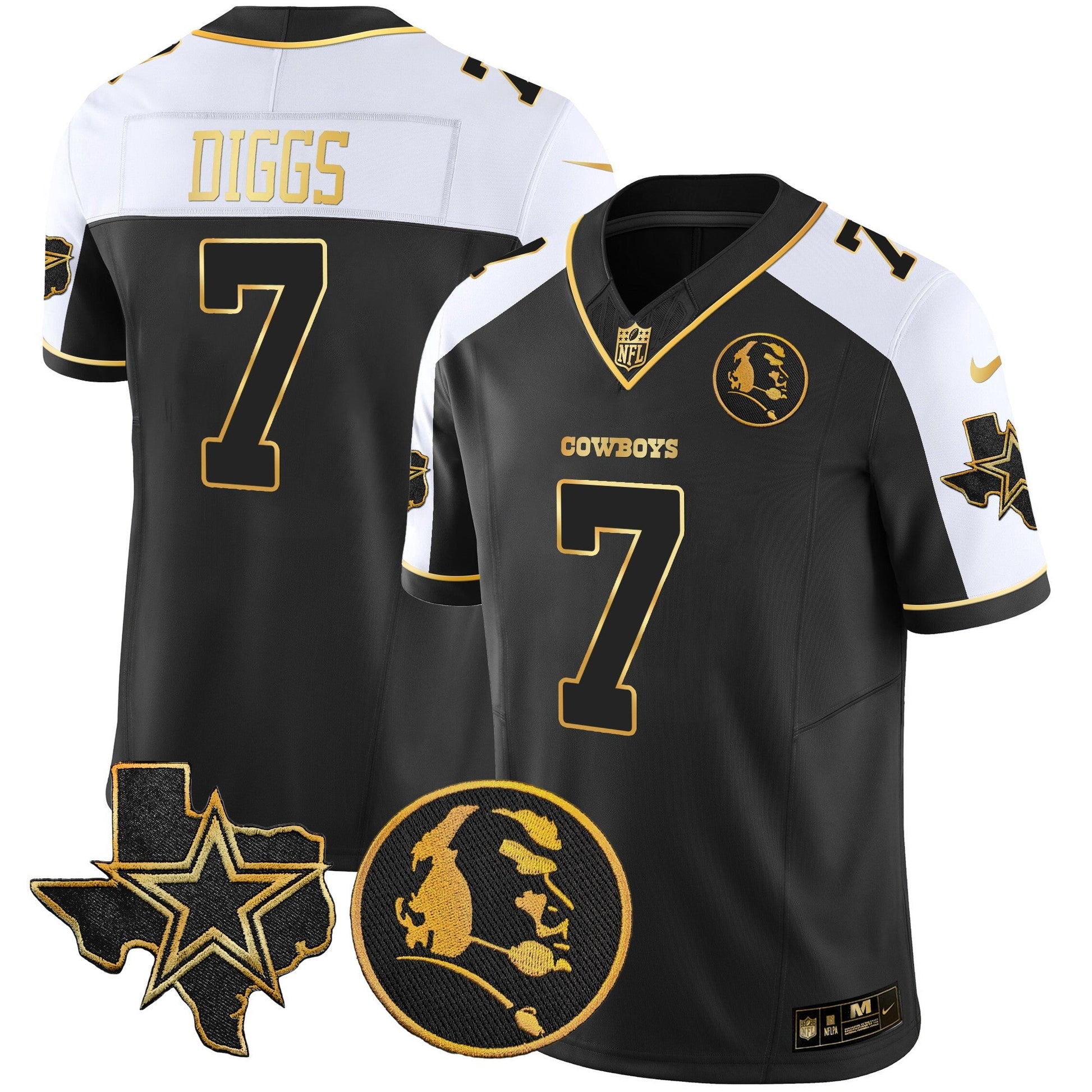 Cowboys Texas & John Madden Patch Gold Vapor Limited Jersey - All Stitched