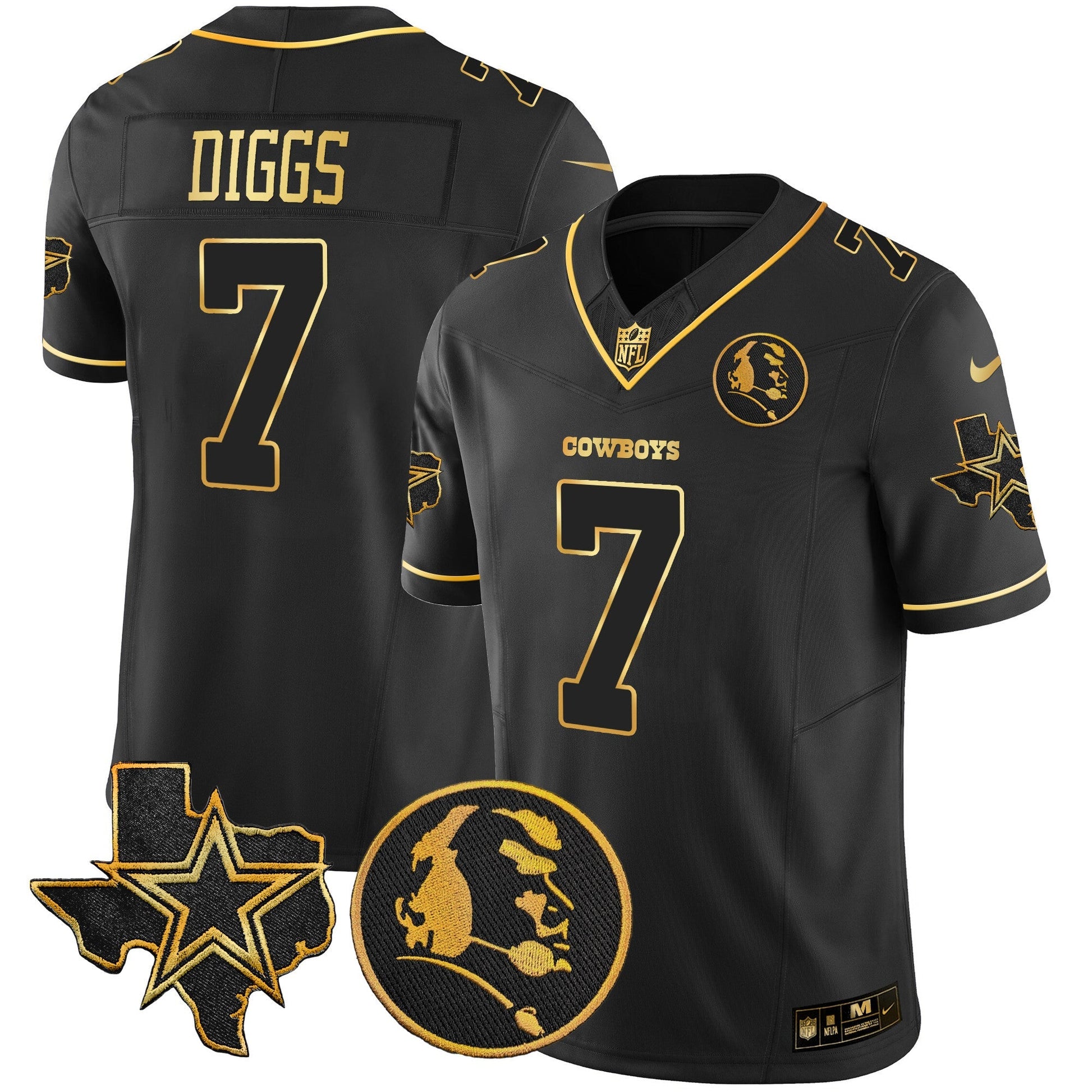 Cowboys Texas & John Madden Patch Gold Vapor Limited Jersey - All Stitched