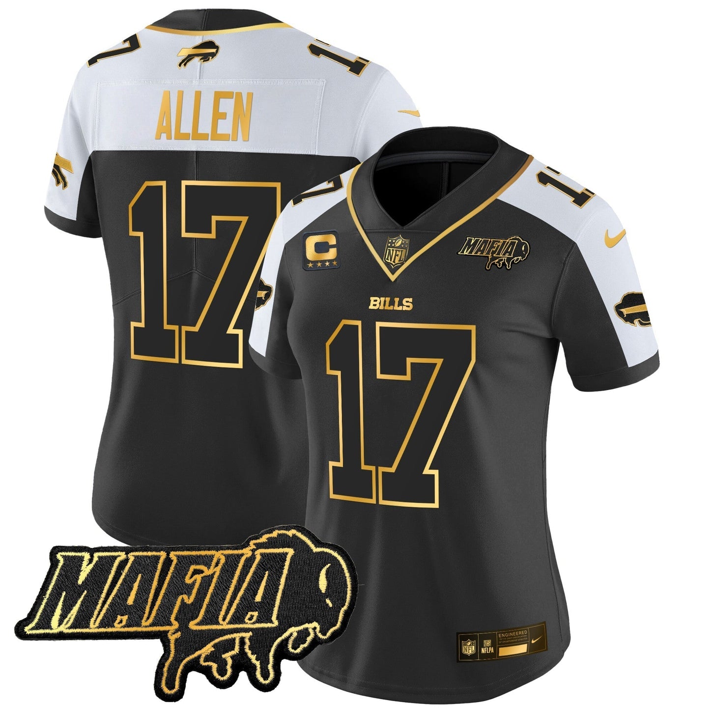 Women's BUF 2024 Bills Mafia Patch Gold Vapor Limited Jersey - All Stitched