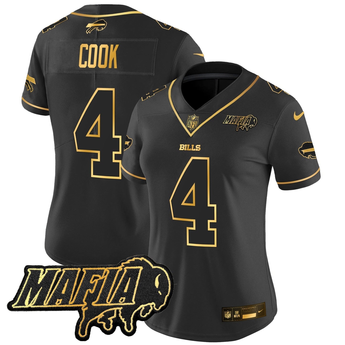 Women's BUF 2024 Bills Mafia Patch Gold Vapor Limited Jersey - All Stitched