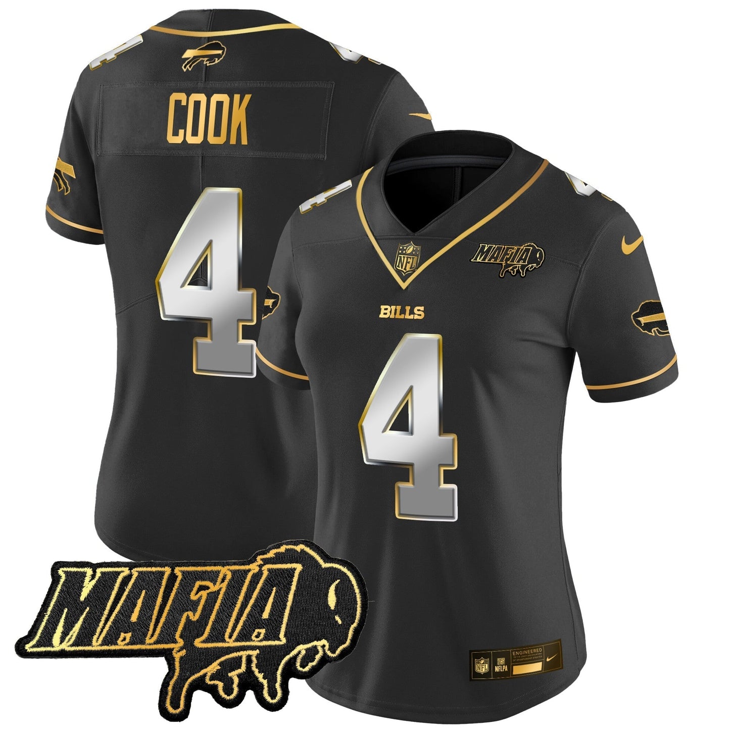 Women's BUF 2024 Bills Mafia Patch Gold Vapor Limited Jersey - All Stitched