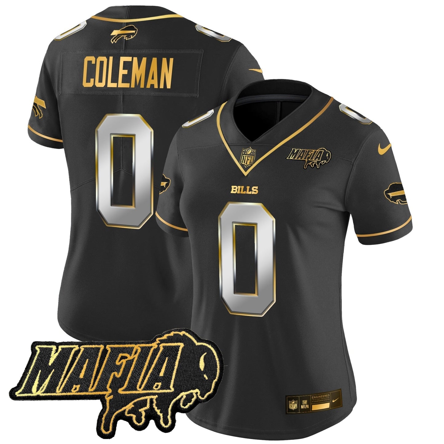 Women's BUF 2024 Bills Mafia Patch Gold Vapor Limited Jersey - All Stitched