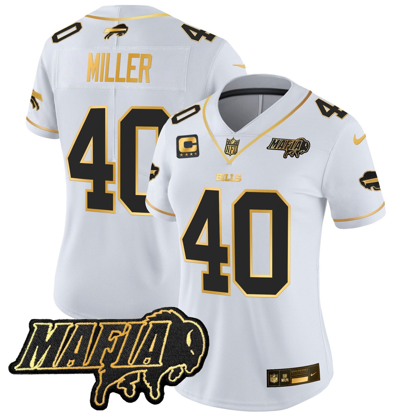 Women's BUF 2024 Bills Mafia Patch Gold Vapor Limited Jersey - All Stitched