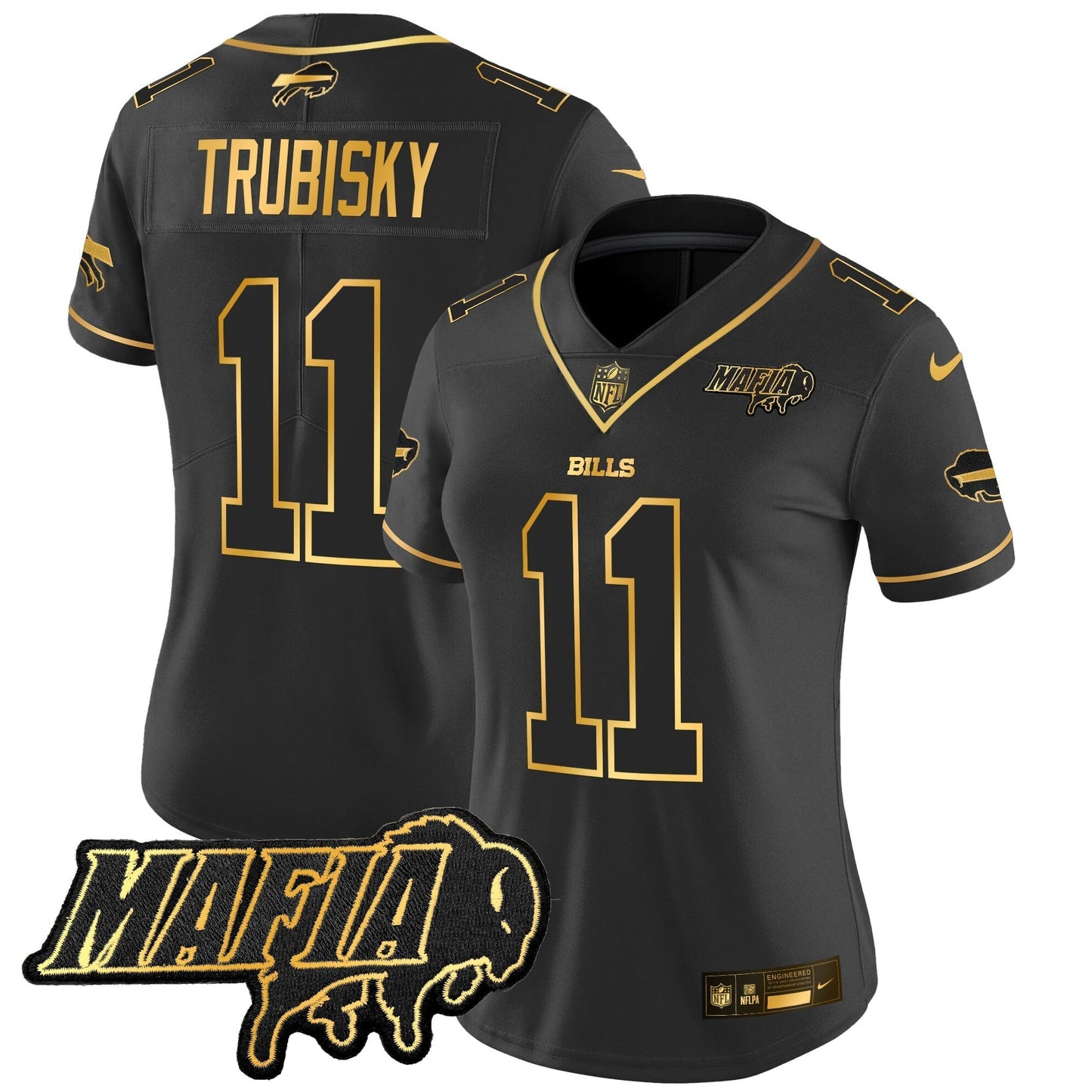Women's BUF 2024 Bills Mafia Patch Gold Vapor Limited Jersey - All Stitched