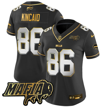 Women's BUF 2024 Bills Mafia Patch Gold Vapor Limited Jersey - All Stitched