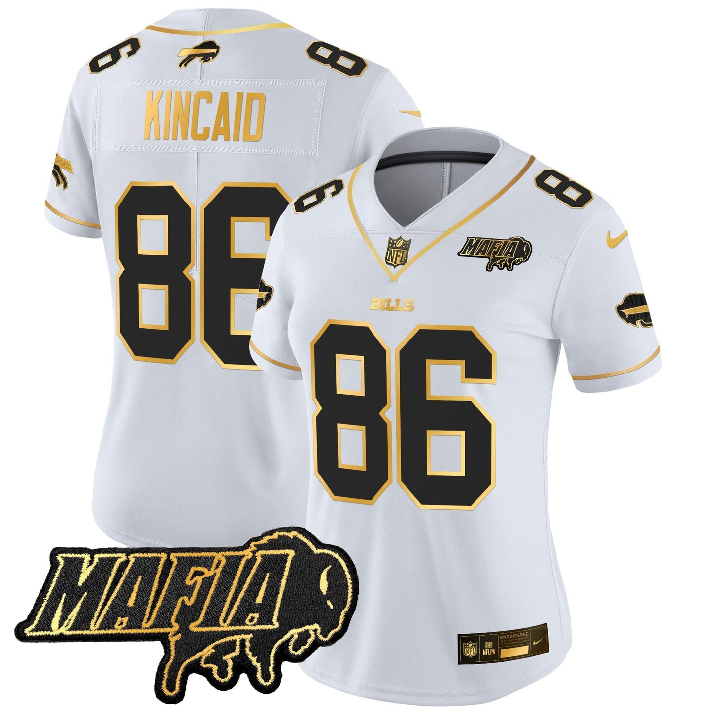 Women's BUF 2024 Bills Mafia Patch Gold Vapor Limited Jersey - All Stitched