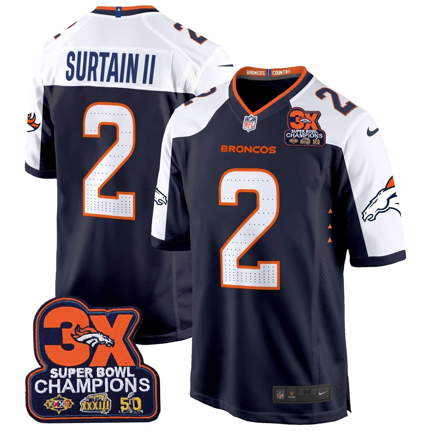 DEN 3-Time Champions Patch Game Jersey - Al Stitched