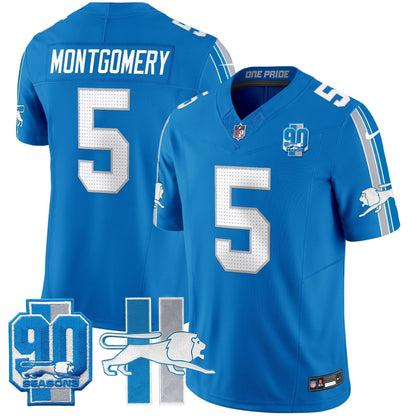 Men's Detroit Lions Throwback 90th Year Patch Vapor Limited Jersey - All Stitched