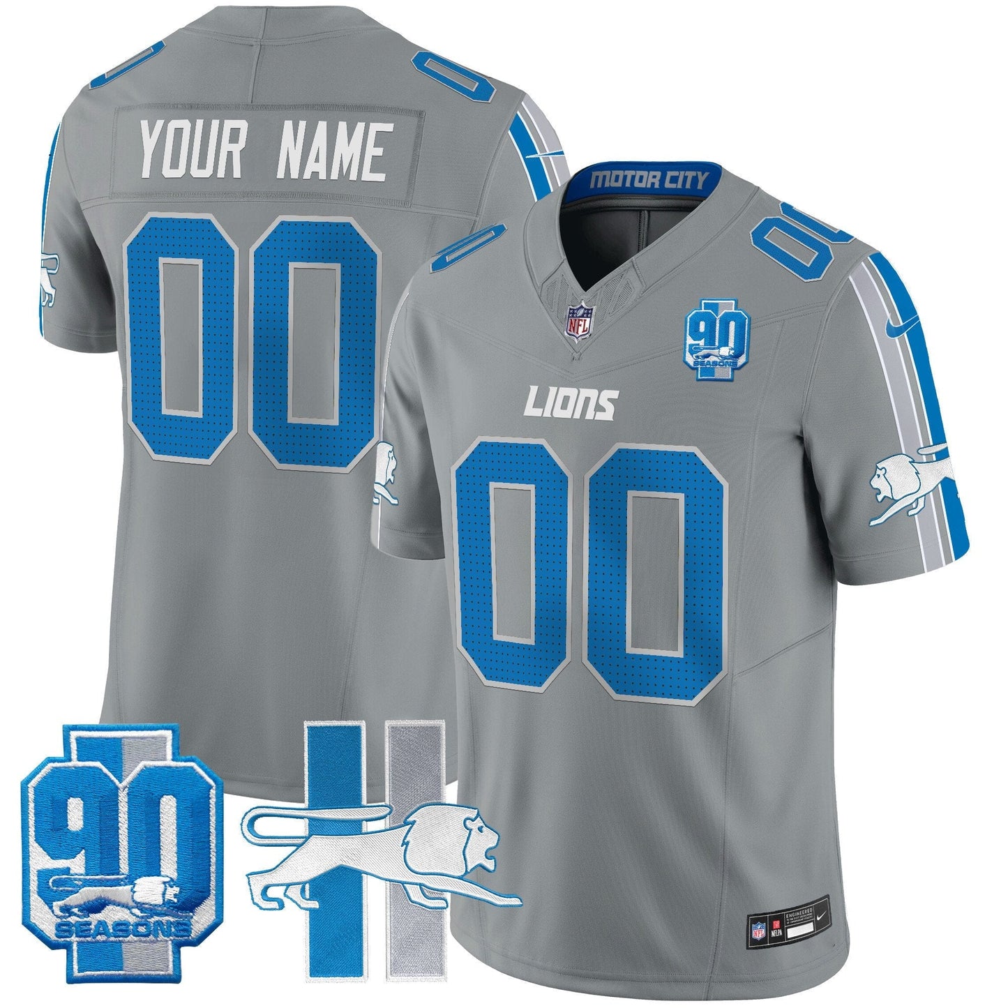 Detroit Lions Throwback 90th Year Patch Vapor Limited Custom Jersey - All Stitched
