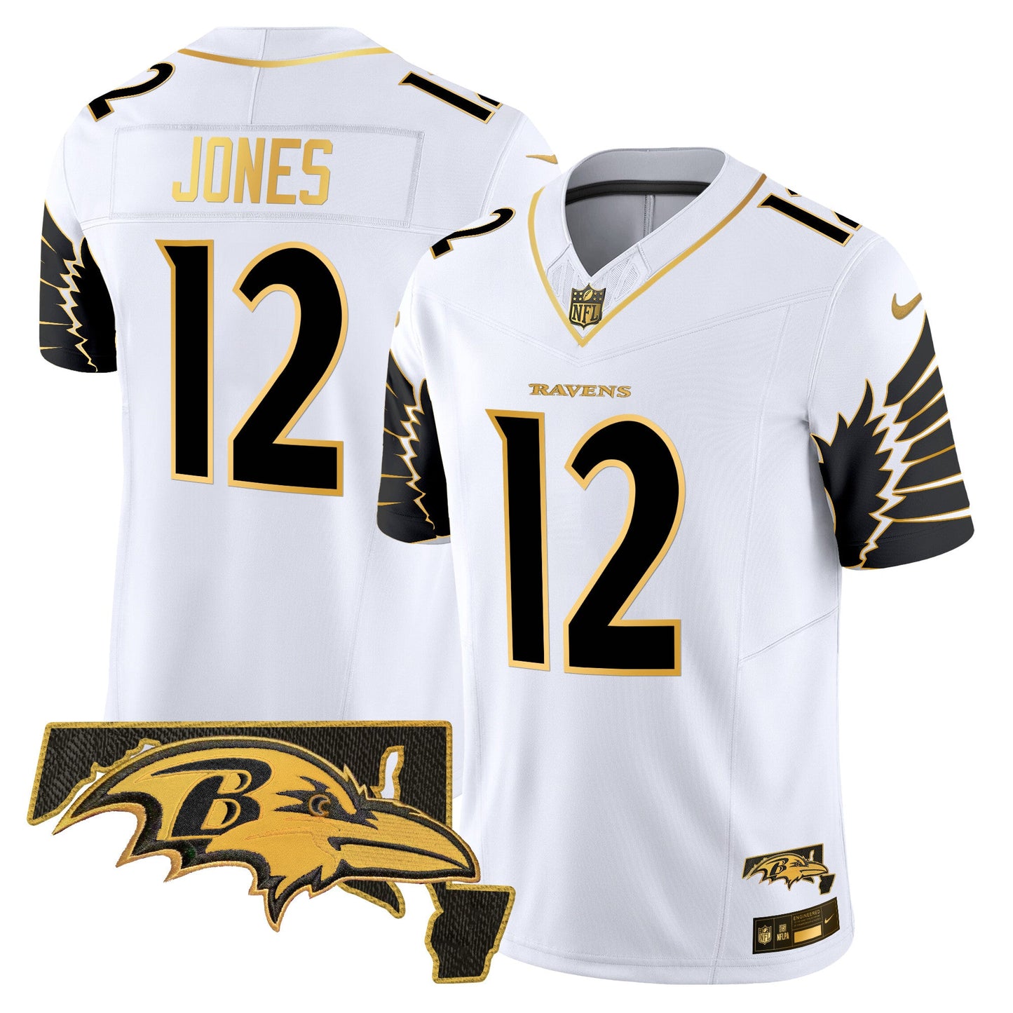 Men's Ravens Maryland Patch Gold Vapor Limited Jersey V2 - All Stitched