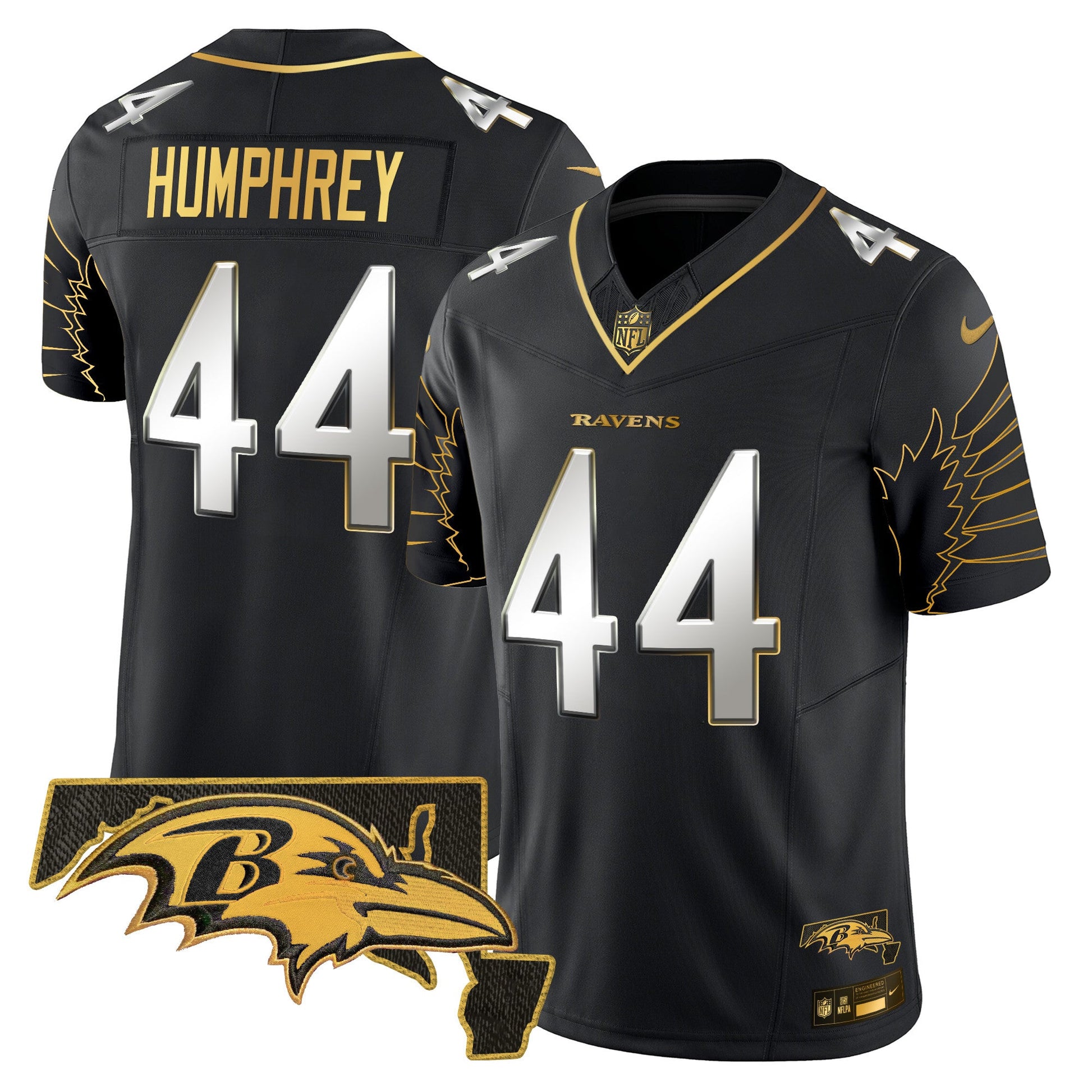 Men's Ravens Maryland Patch Gold Vapor Limited Jersey V2 - All Stitched