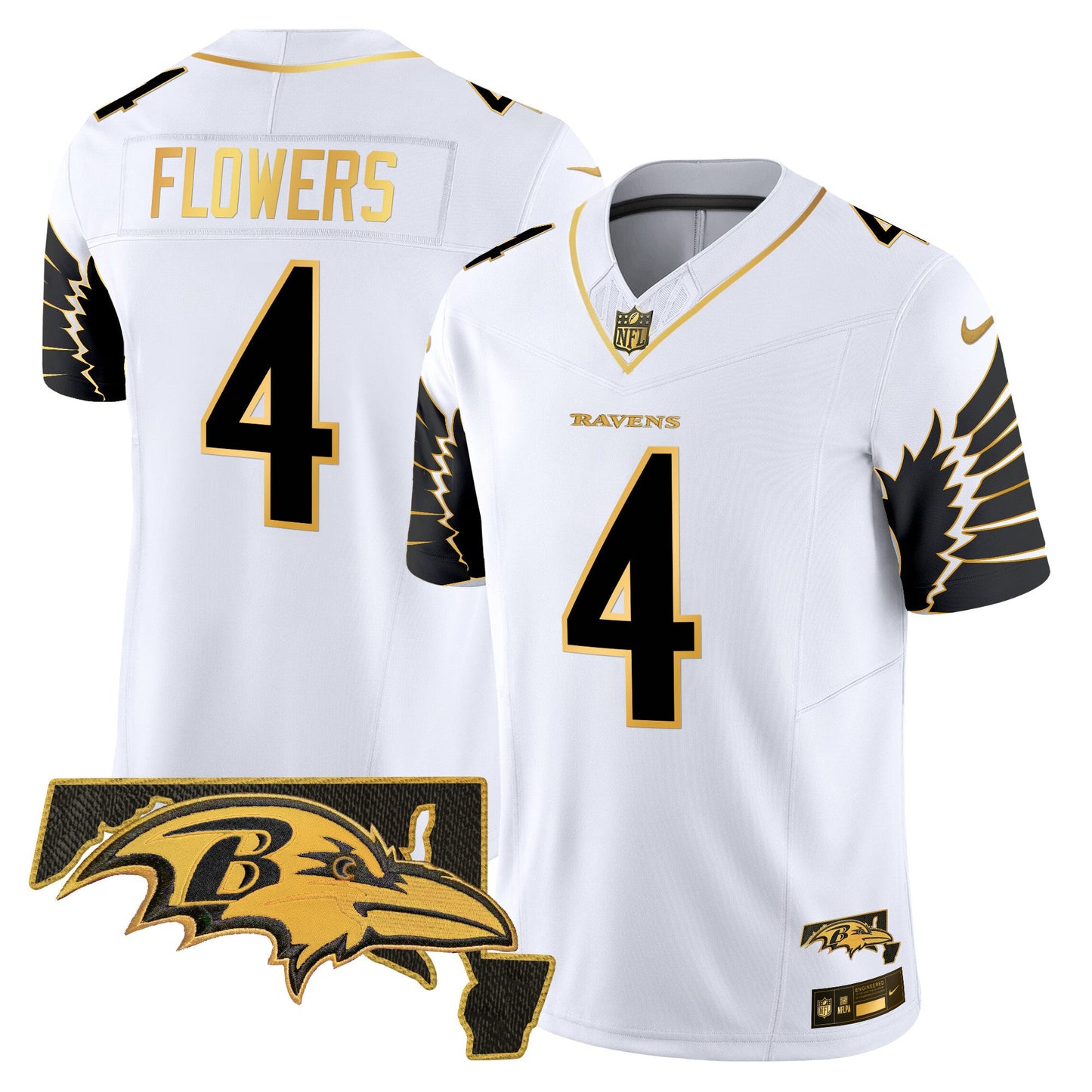 Men's Ravens Maryland Patch Gold Vapor Limited Jersey V2 - All Stitched