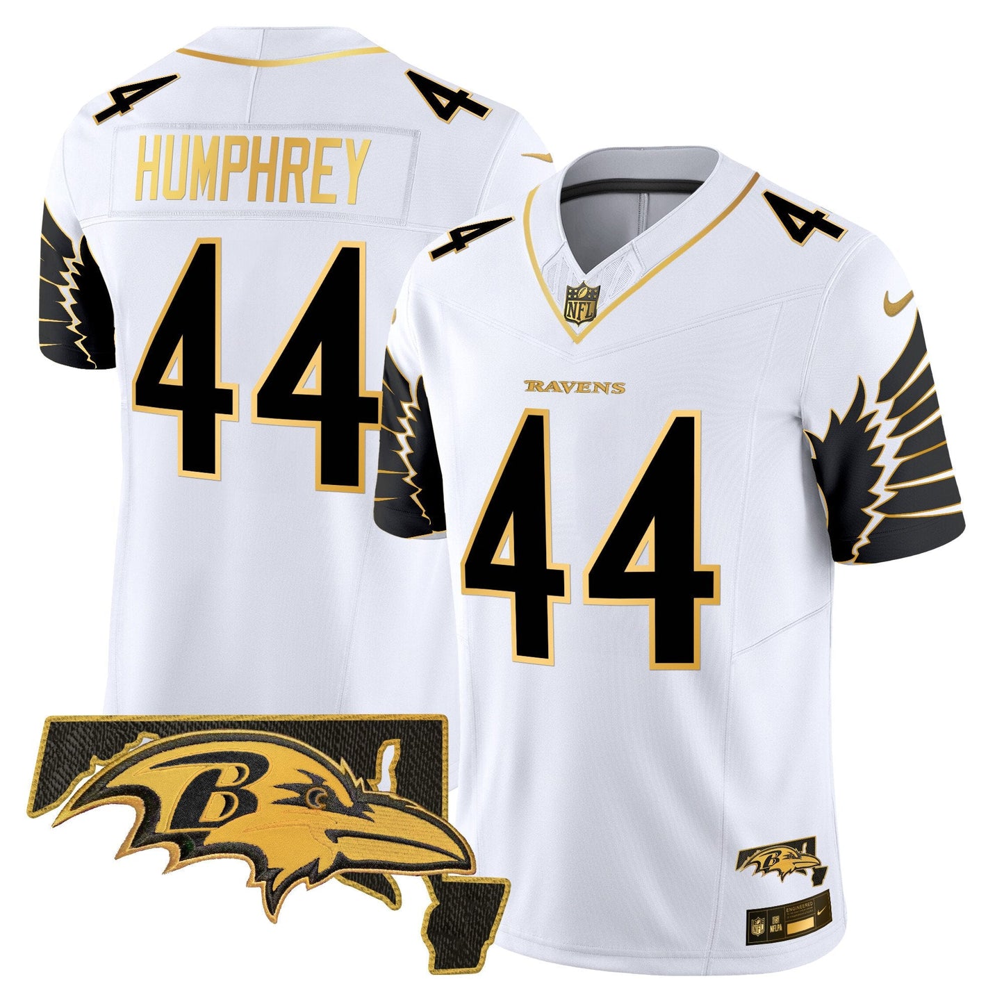 Men's Ravens Maryland Patch Gold Vapor Limited Jersey V2 - All Stitched