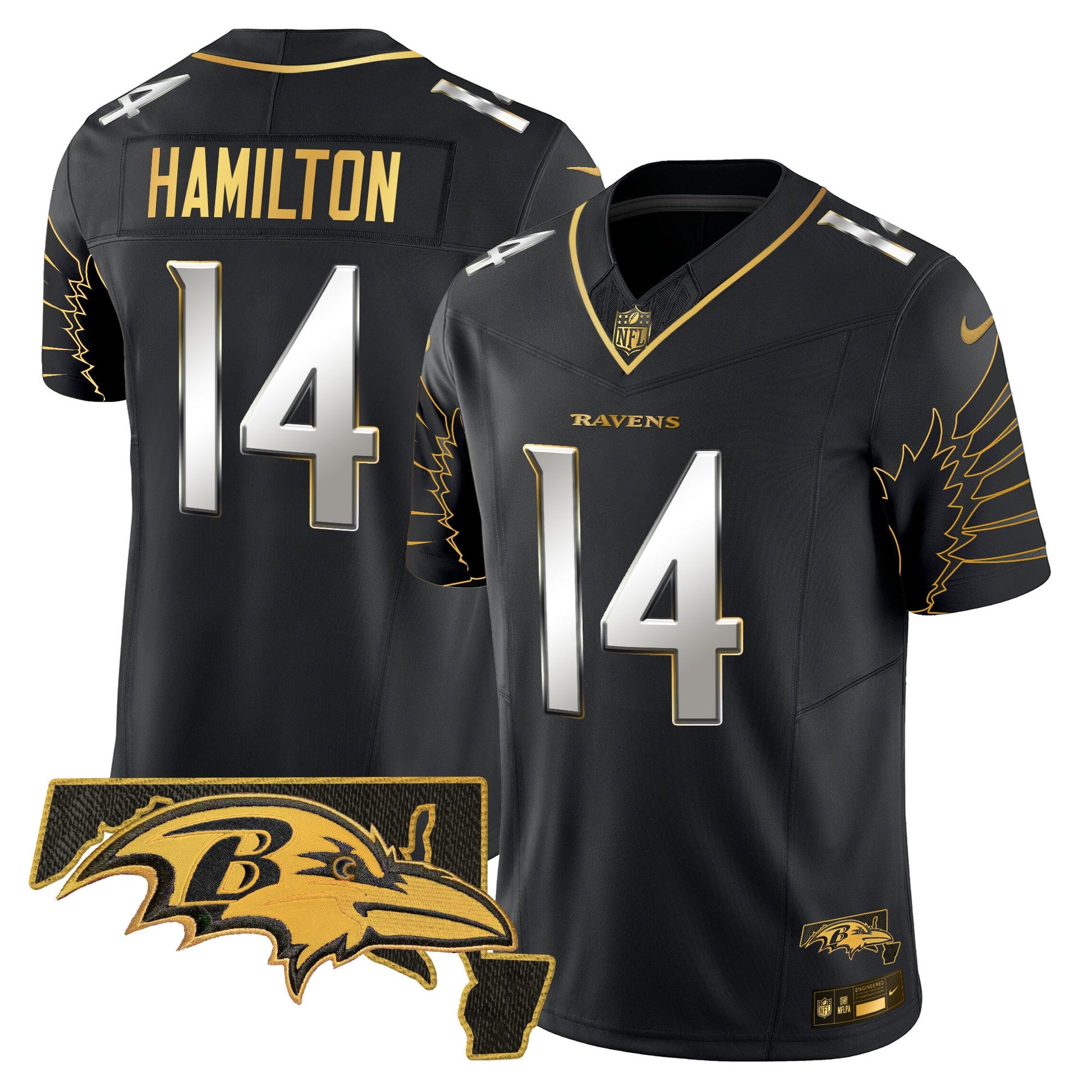Men's Ravens Maryland Patch Gold Vapor Limited Jersey V2 - All Stitched