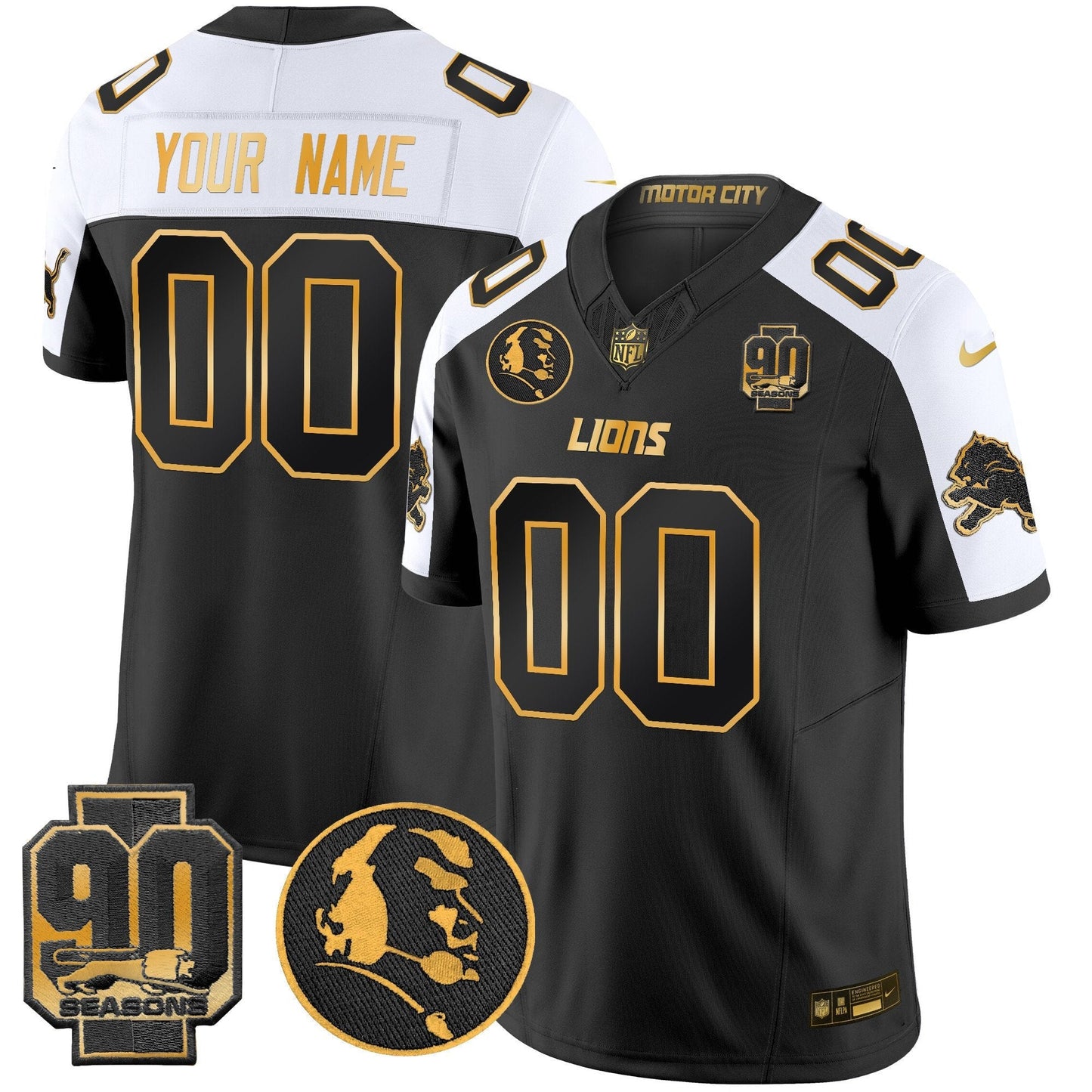 Detroit Lions 2024 90th & John Madden Patch Gold Vapor Limited Custom Jersey V2 - All Stitched