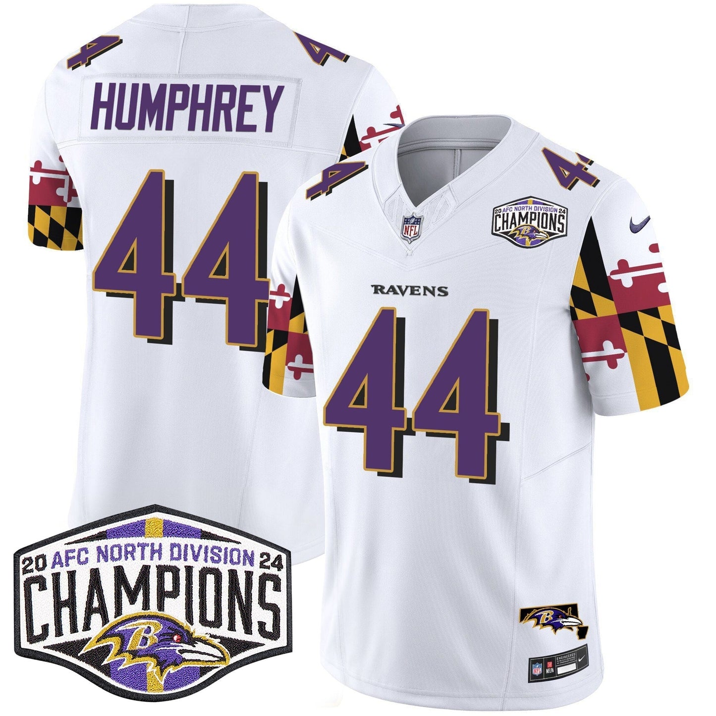 Ravens Maryland Flag 2024 AFC North Division Champions Patch Vapor Limited Jersey - All Stitched