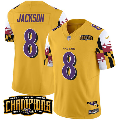 Ravens Maryland Flag Back To Back AFC North Champions Patch Vapor Limited Jersey - All Stitched