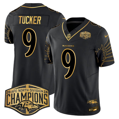 Ravens Maryland 2024 AFC North Division Champions Patch Gold Vapor Limited Jersey - All Stitched