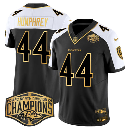 Ravens Maryland 2024 AFC North Division Champions Patch Gold Vapor Limited Jersey - All Stitched