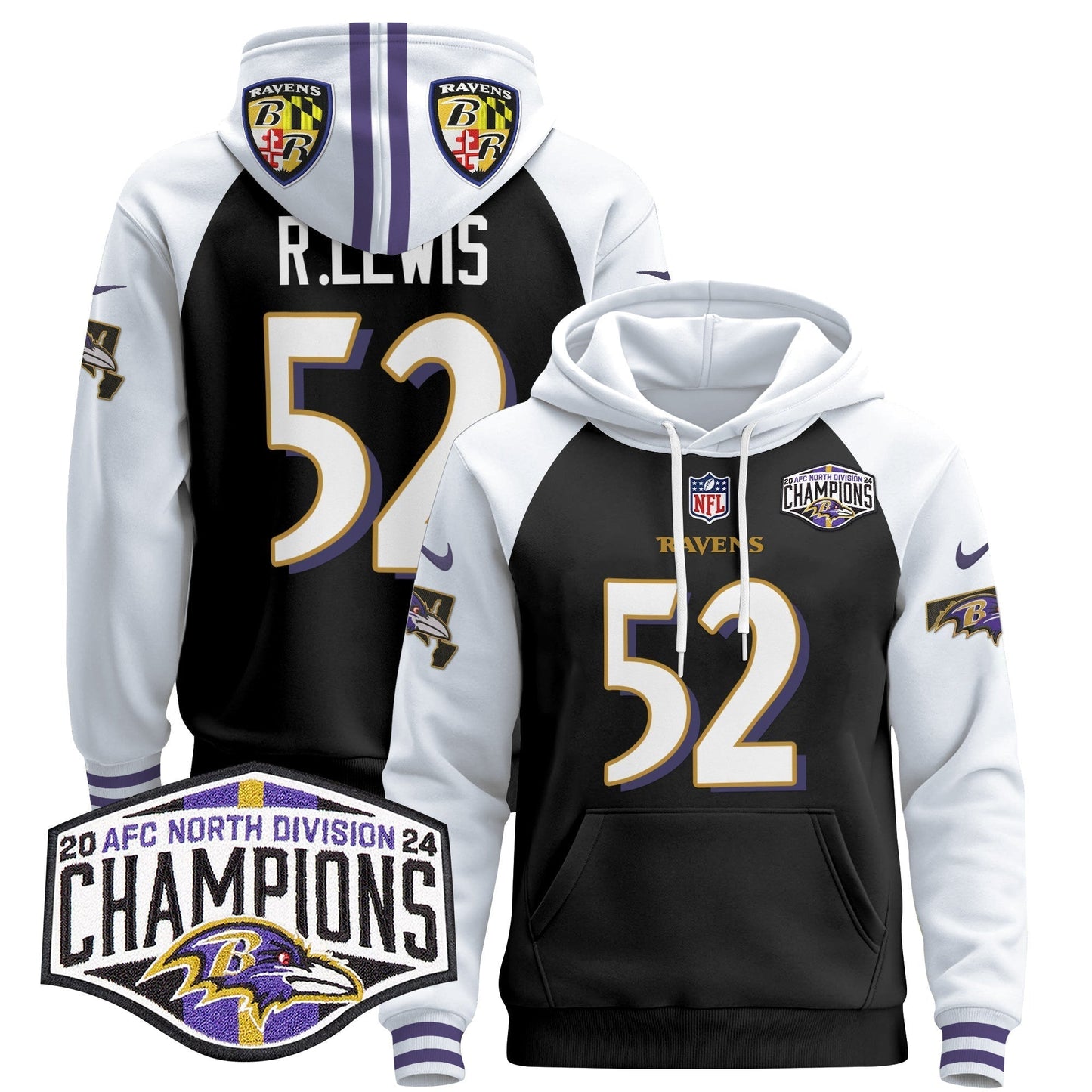 BAL 2024 AFC North Division Champions Patch Pullover Hoodie V2 - All Stitched