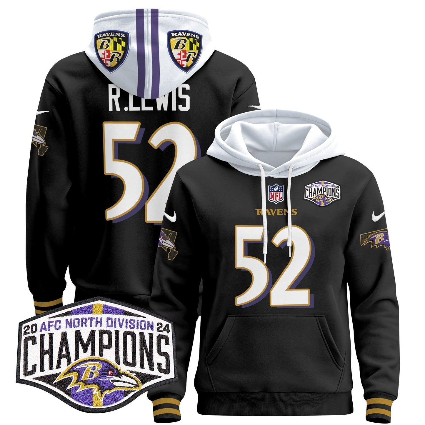 BAL 2024 AFC North Division Champions Patch Pullover Hoodie V2 - All Stitched