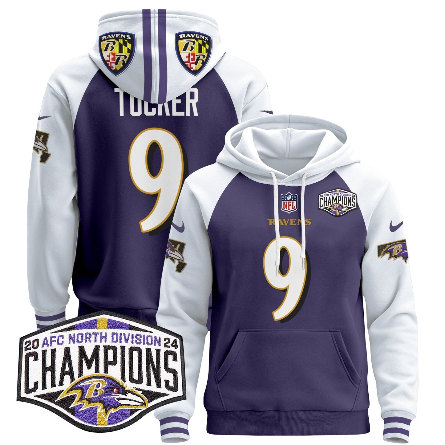 BAL 2024 AFC North Division Champions Patch Pullover Hoodie V2 - All Stitched