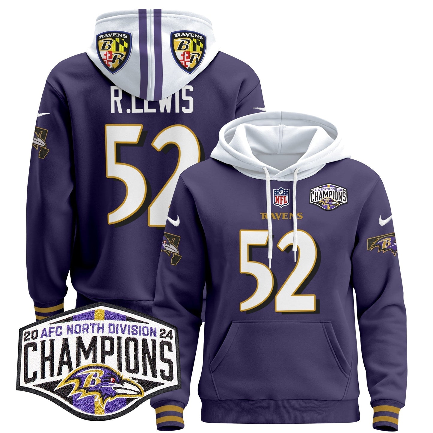 BAL 2024 AFC North Division Champions Patch Pullover Hoodie V2 - All Stitched
