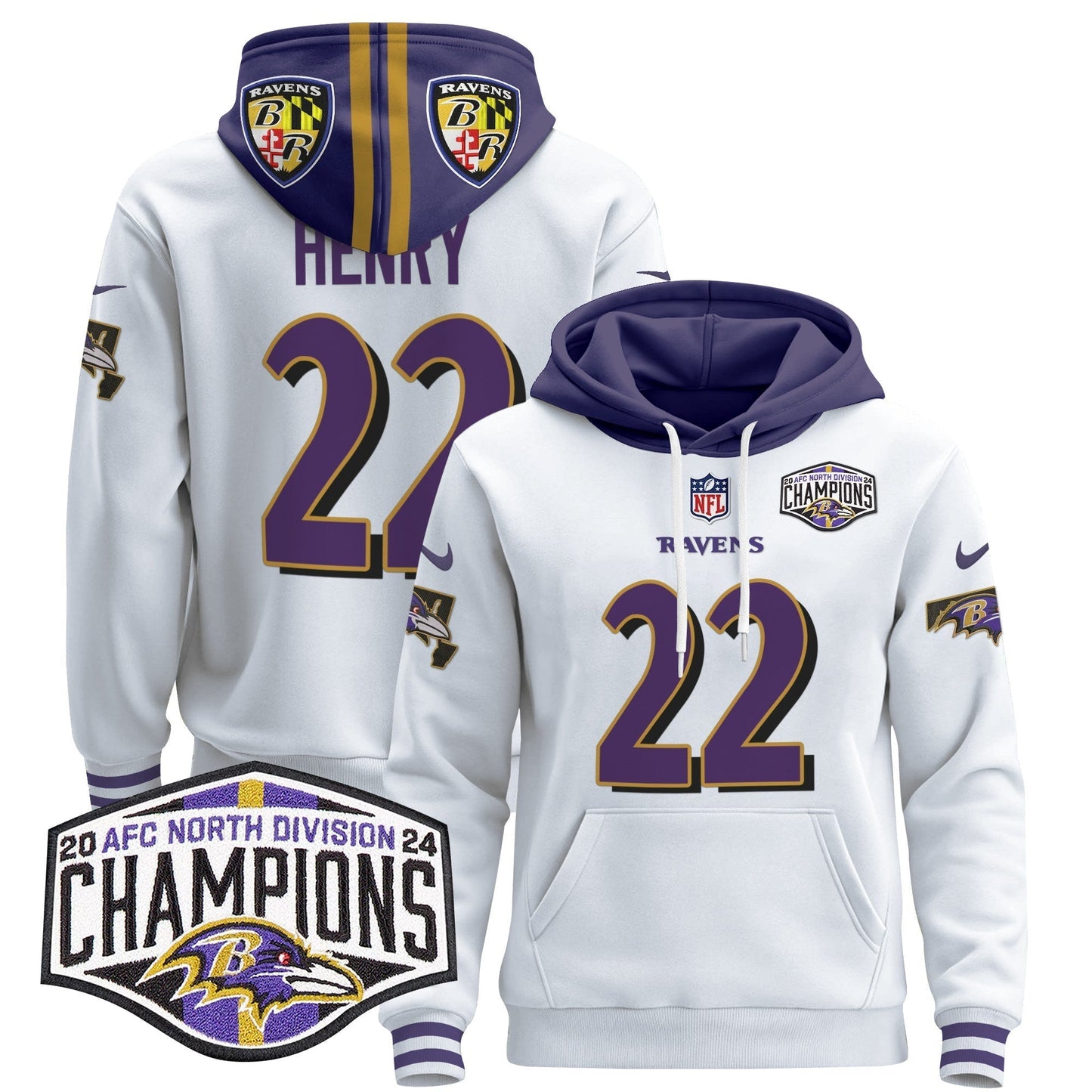 BAL 2024 AFC North Division Champions Patch Pullover Hoodie V2 - All Stitched