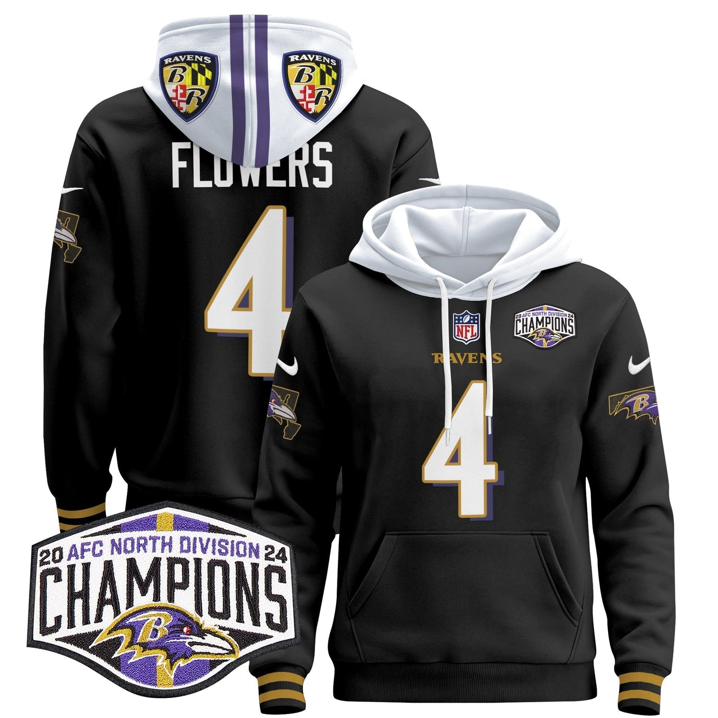 BAL 2024 AFC North Division Champions Patch Pullover Hoodie V2 - All Stitched