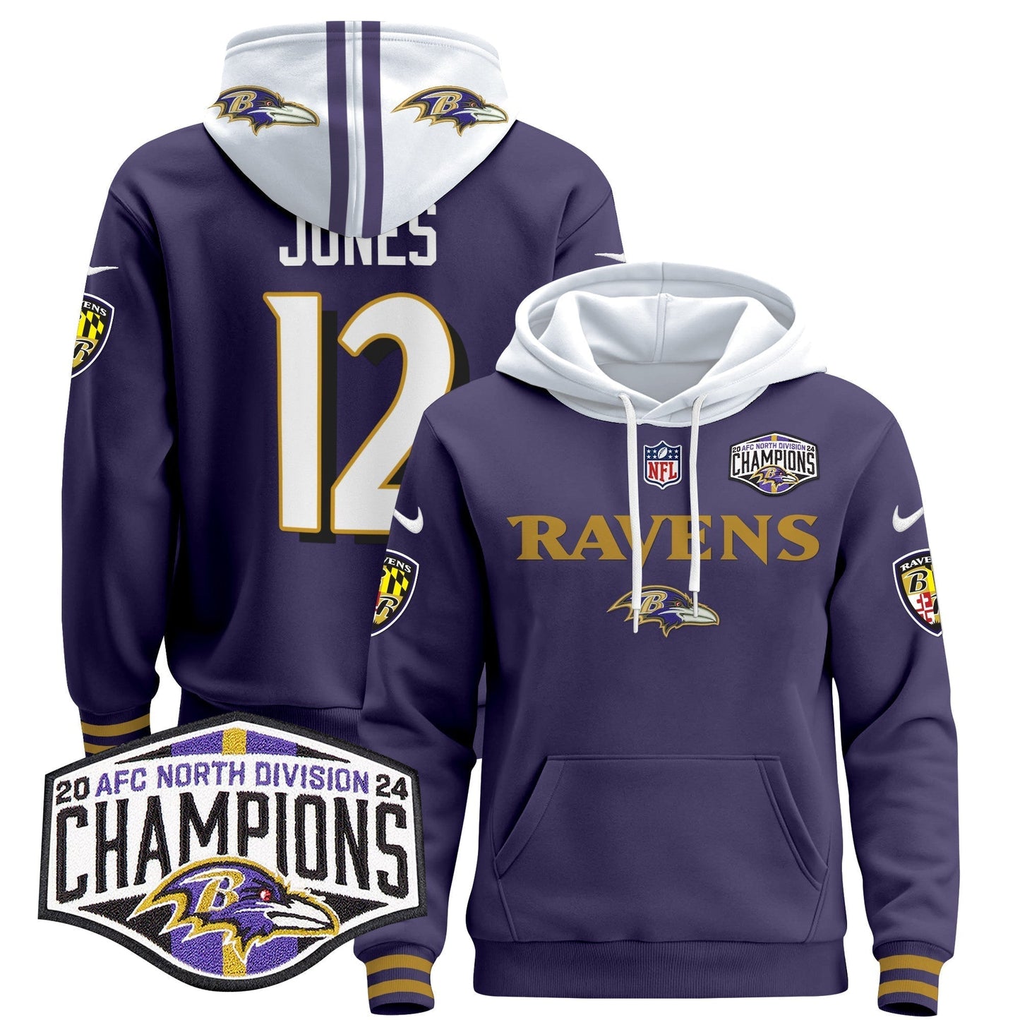BAL 2024 AFC North Division Champions Patch Pullover Hoodie - All Stitched