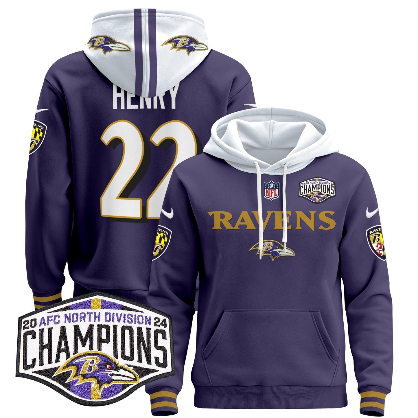 BAL 2024 AFC North Division Champions Patch Pullover Hoodie - All Stitched
