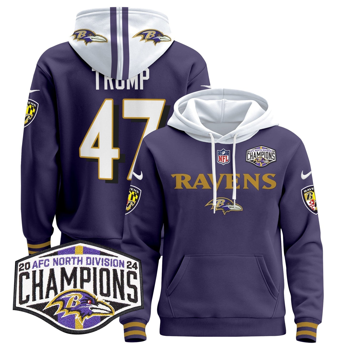 BAL 2024 AFC North Division Champions Patch Pullover Hoodie - All Stitched