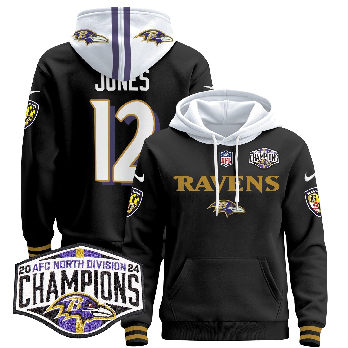 BAL 2024 AFC North Division Champions Patch Pullover Hoodie - All Stitched