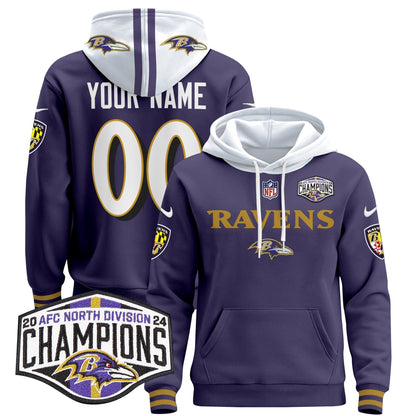 BAL 2024 AFC North Division Champions Patch Custom Pullover Hoodie - All Stitched