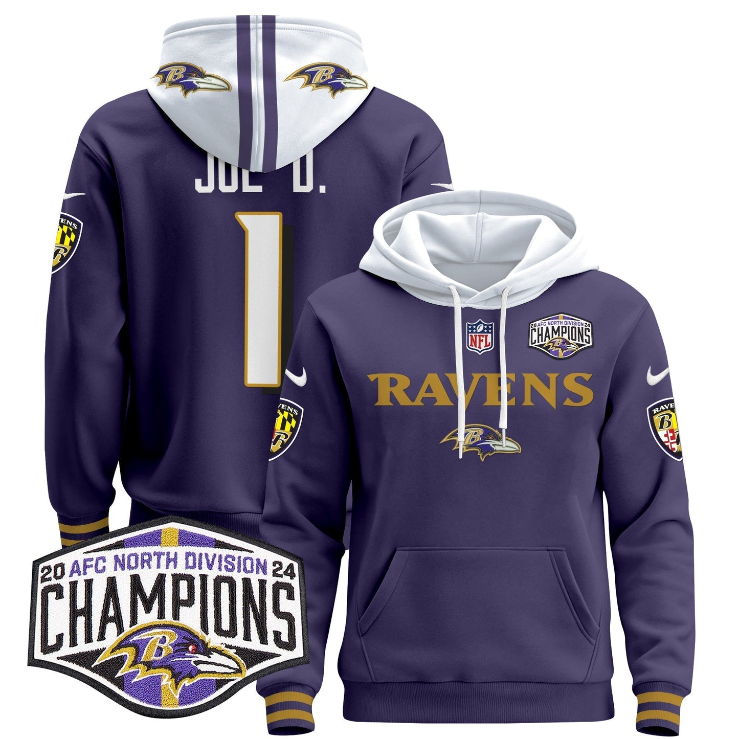 BAL 2024 AFC North Division Champions Patch Pullover Hoodie - All Stitched