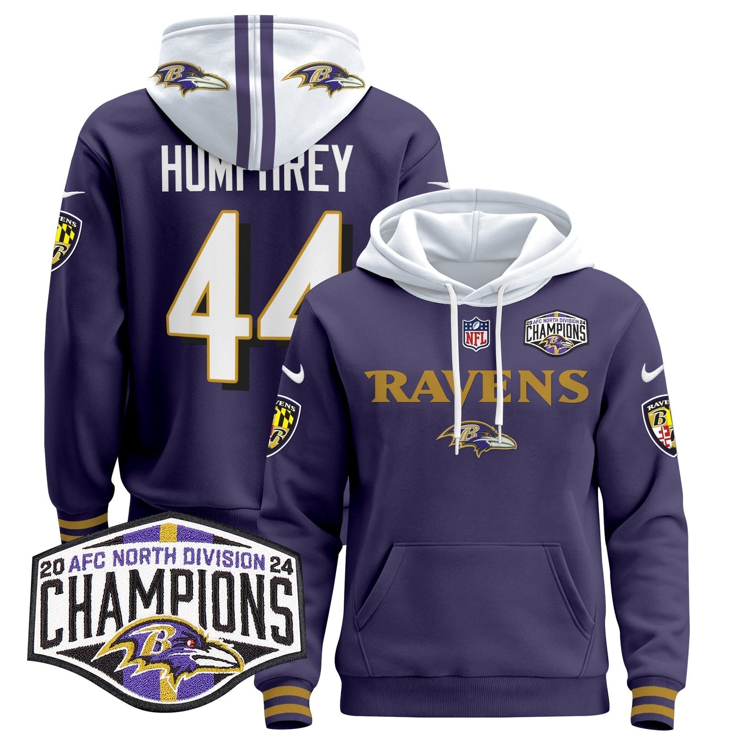 BAL 2024 AFC North Division Champions Patch Pullover Hoodie - All Stitched