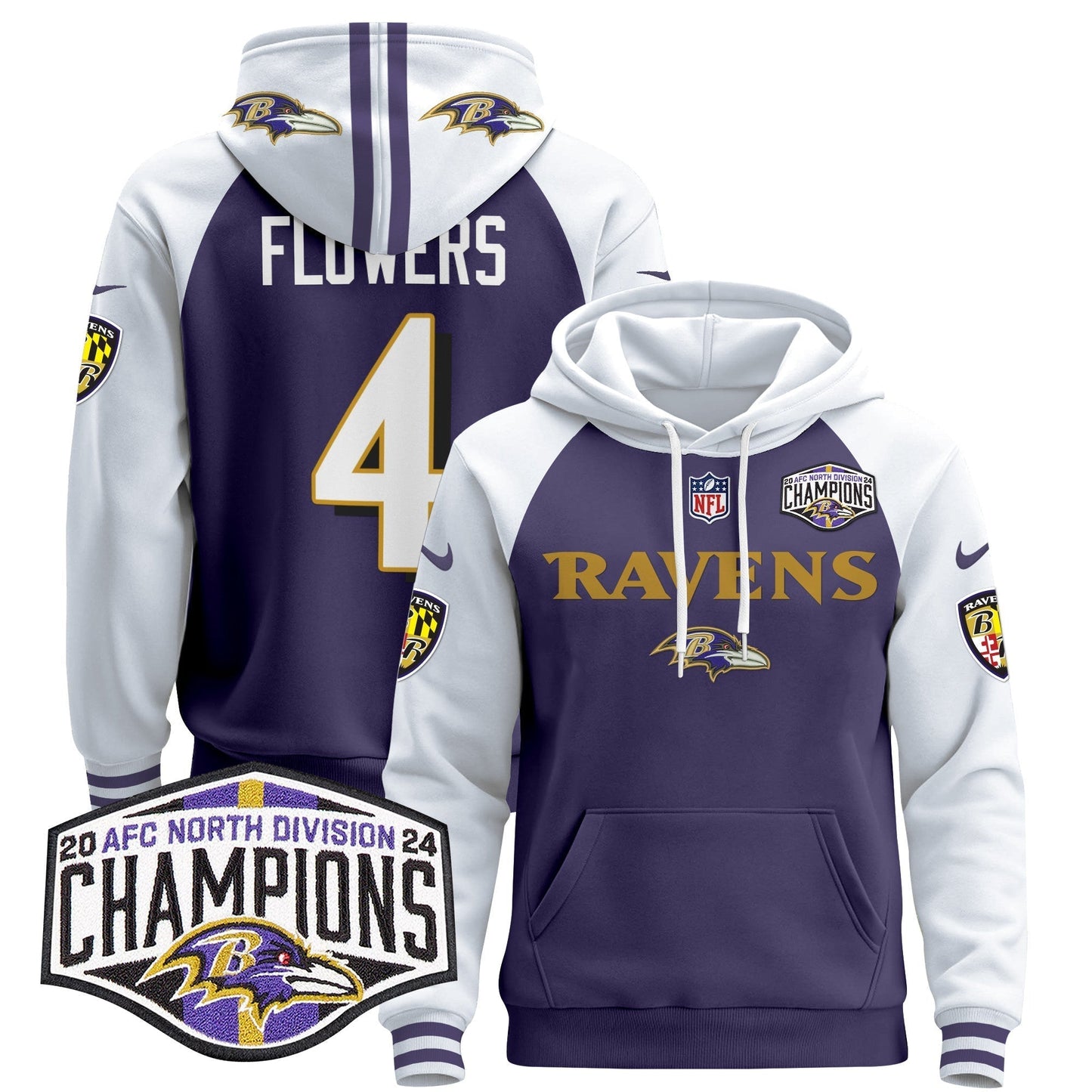 BAL 2024 AFC North Division Champions Patch Pullover Hoodie - All Stitched
